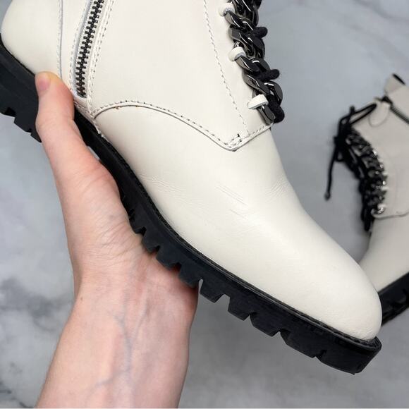 Rebecca Minkoff Janyi Chain Leather Platform Lace Up Ankle Bootie Boot White 8.5 - Picture 6 of 13
